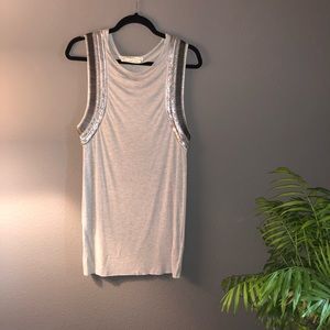 Gray long tank top with hand embellished hardware